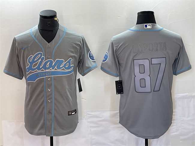 Mens Detroit Lions #87 Sam LaPorta Gray Cool Base Stitched Baseball Jersey->detroit lions->NFL Jersey